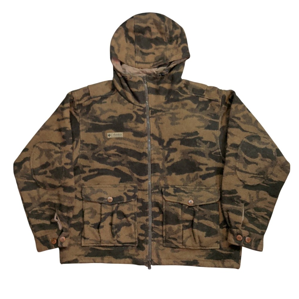 Vintage Columbia Jacket Mens Size XL Brown Camo Wool Blend Tiger Stripe Gorpcore